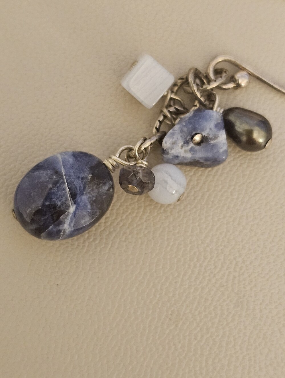 925 STERLING SILVER Sodalite and Blue Agate Drop Earrings - Picture 3 of 3